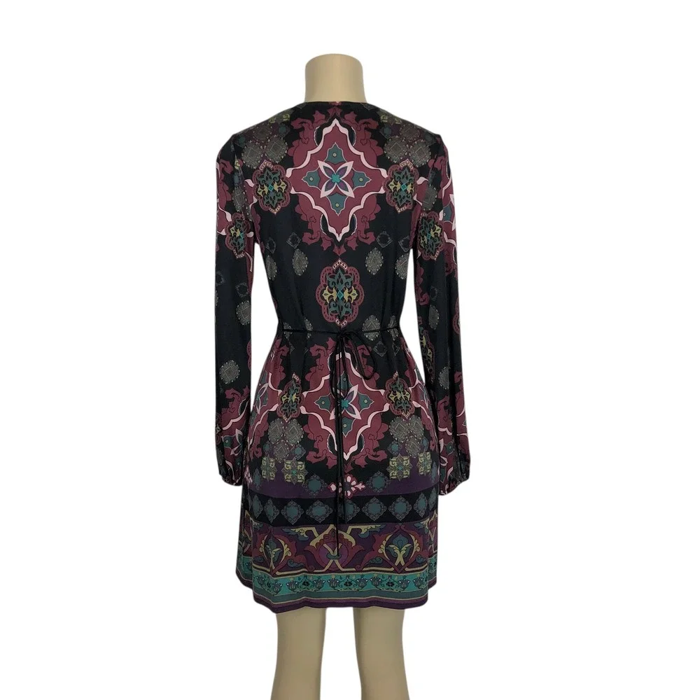 Hale Bob Beaded V-Neck Multicolor Paisley Print Mini Dress Size S Y2K Boho - Picture 5 of 8